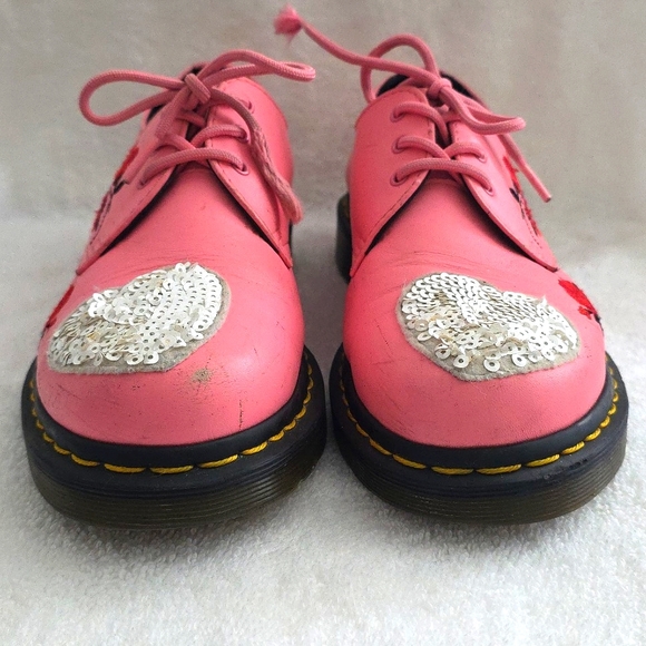 Dr. Martens Oxfords Pink Lace-Up Design Sequin Roses 1461 Women's Size 8.5 - Picture 4 of 16